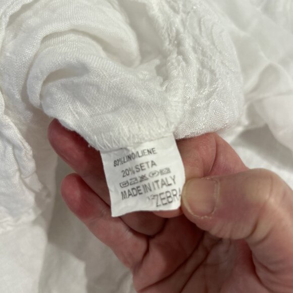 Made In Italy Womens Top O/S White Linen Silk Ruffle Embroidered‎ Asymmetrical - Picture 8 of 9